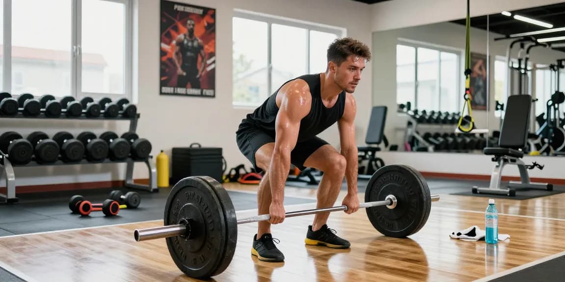 Prime Pharma Steroids trainingen in een moderne sportschool met een hoogopgeleide atleet die deadlifts uitvoert.