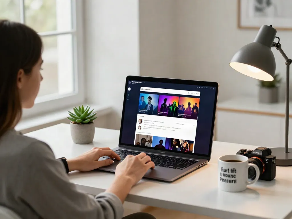Pikashow Mac setup in a modern home office with a sleek MacBook displaying streaming content.