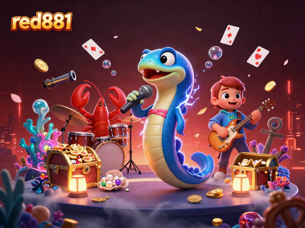 Experience the vibrant underwater casino scene with red881 characters in action, revealing treasure and gaming elements.