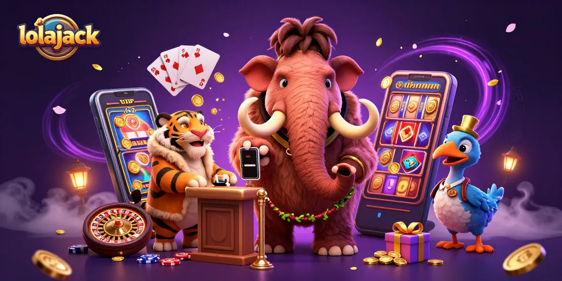 Engage in gaming at lolajack casino with a vibrant 3D scene featuring unique casino characters.
