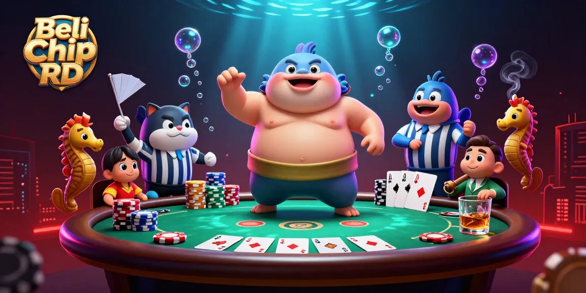 Beli Chip RD dengan aman dan cepat dalam suasana kasino digital yang ceria dan penuh warna.
